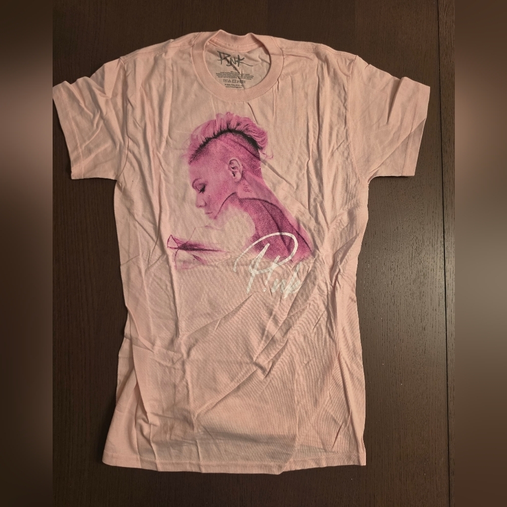 Light Pink Graphic Tee with Portrait Print Size S New Never Worn